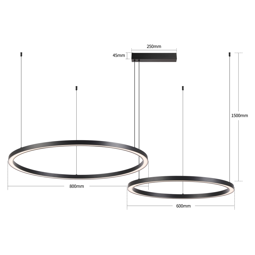 Brilagi - LED-dimmbarer Pendelleuchter PORTOFINO an Kabel LED/98W/230V 3000–6000K schwarz + Fernbedienung