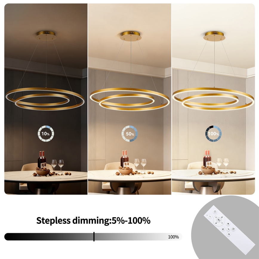 BRILAGI - LED-dimmbare Pendelleuchte TWISTER LED/105W/230V 3000-6000K Ø 100 cm gold + Fernbedienung