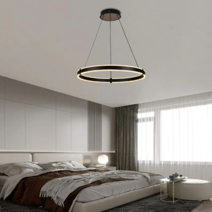 Brilagi - LED-dimmbare Pendelleuchte mit Seilaufhängung CIRCLE LED/85W/230V 3000-6500K Ø 60 cm schwarz + Fernbedienung