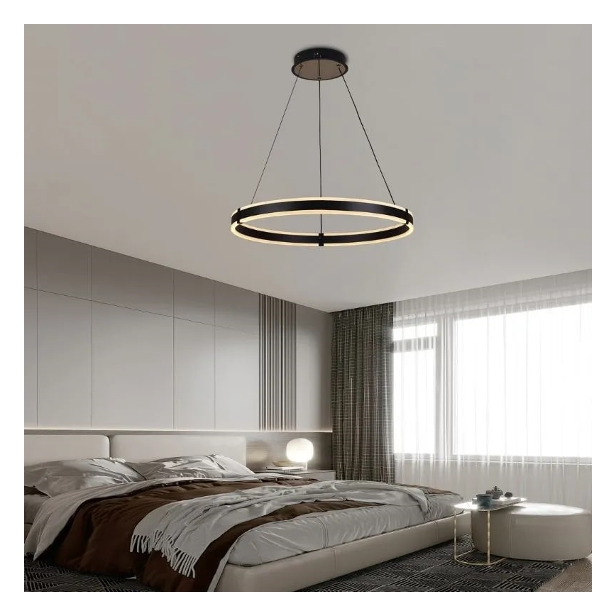 Brilagi - LED-dimmbare Pendelleuchte mit Seilaufhängung CIRCLE LED/85W/230V 3000-6500K Ø 60 cm schwarz + Fernbedienung