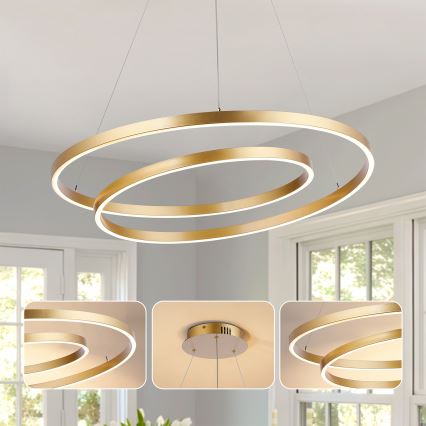Brilagi - LED-dimmbare Pendelleuchte an Seil TWISTER LED/75W/230V 3000-6000K Ø 70 cm goldfarben + Fernbedienung
