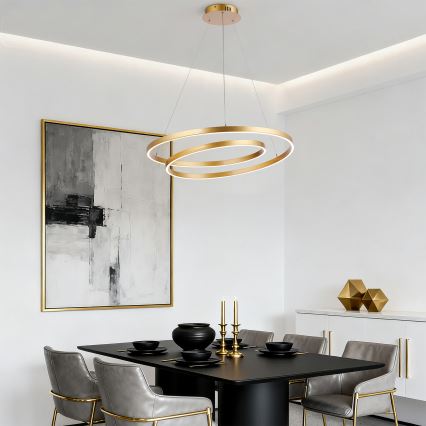 Brilagi - LED-dimmbare Pendelleuchte an Seil TWISTER LED/75W/230V 3000-6000K Ø 70 cm goldfarben + Fernbedienung