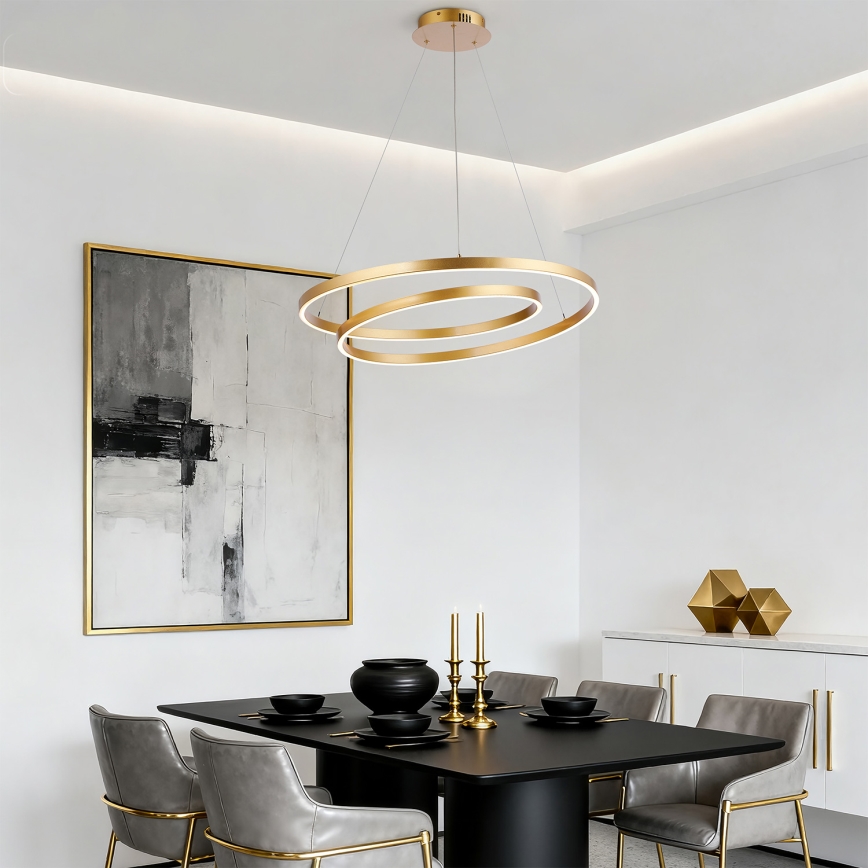 Brilagi - LED-dimmbare Pendelleuchte an Seil TWISTER LED/75W/230V 3000-6000K Ø 70 cm goldfarben + Fernbedienung