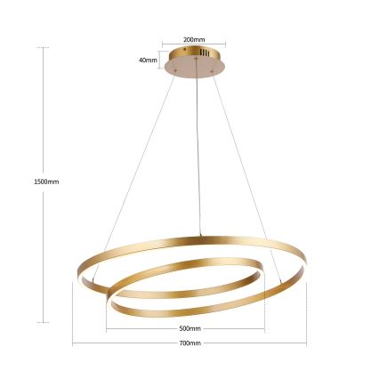 Brilagi - LED-dimmbare Pendelleuchte an Seil TWISTER LED/75W/230V 3000-6000K Ø 70 cm goldfarben + Fernbedienung