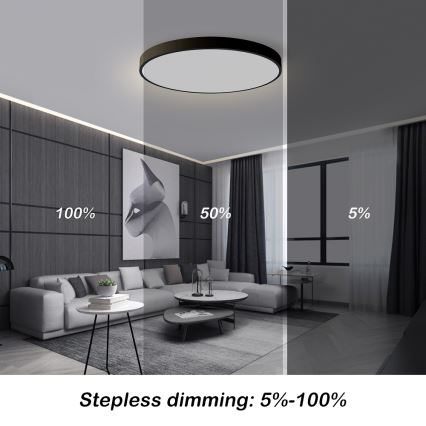 Brilagi - dimmbare LED-Deckenleuchte POOL SMART LED/100W/230V 3000-6000K Ø 80 cm Wi-Fi Tuya schwarz + Fernbedienung