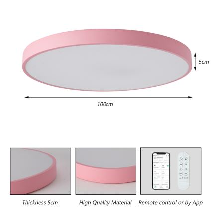 Brilagi - Dimmbare LED-Leuchte POOL SMART LED/128W/230V Ø 100 cm 3000-6000K Wi-Fi Tuya + Fernbedienung rosa