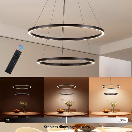 Brilagi - LED-dimmbare Pendelleuchte an Stahlseil PORTOFINO LED/98W/230V 3000-6000K Ø 80 cm schwarz + Fernbedienung