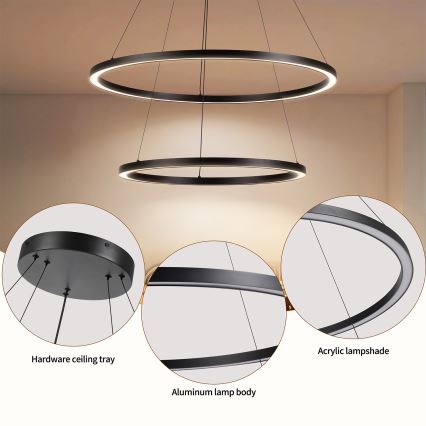 Brilagi - LED-dimmbare Pendelleuchte an Stahlseil PORTOFINO LED/98W/230V 3000-6000K Ø 80 cm schwarz + Fernbedienung