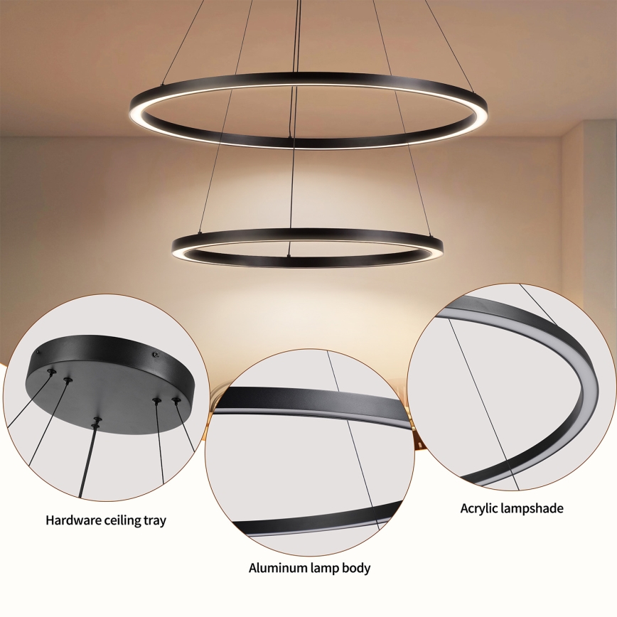 Brilagi - LED-dimmbare Pendelleuchte an Stahlseil PORTOFINO LED/98W/230V 3000-6000K Ø 80 cm schwarz + Fernbedienung