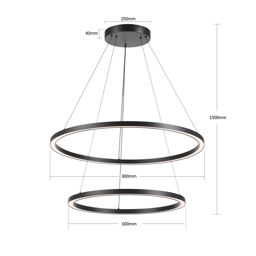 Brilagi - LED-dimmbare Pendelleuchte an Stahlseil PORTOFINO LED/98W/230V 3000-6000K Ø 80 cm schwarz + Fernbedienung