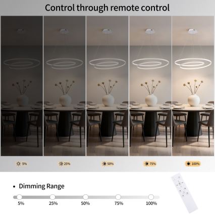 Brilagi - LED-dimmbare Pendelleuchte an Kabel TWISTER LED/75W/230V 3000-6000K Ø 70 cm weiß + Fernbedienung