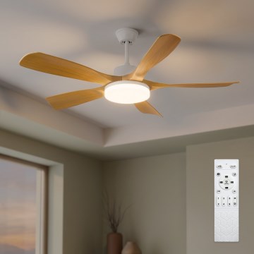 Brilagi - LED-dimmbarer Deckenventilator, 34 W/230 V, 3000–6500 K, Ø 132 cm, weiß/braun + Fernbedienung