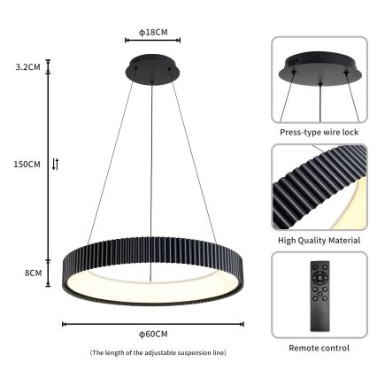 Brilagi - LED-dimmbare Hängeleuchte an Stahlseil FALCON MODERN LED/54W/230V 3000–6500K Ø 60 cm schwarz + Fernbedienung