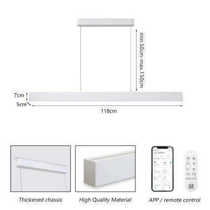 Brilagi - LED Dimmbarer Hängeleuchte SLEEKLINE SMART LED/40W/230V 3000-6000K Wi-Fi Tuya Weiß + Fernbedienung