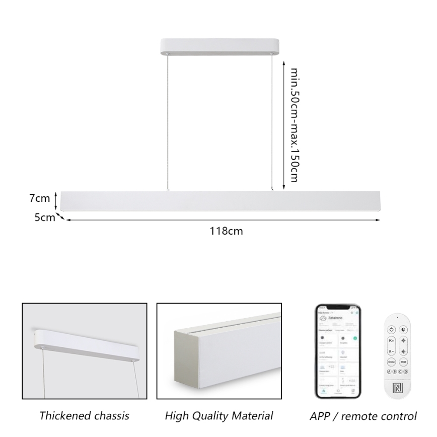 Brilagi - LED Dimmbarer Hängeleuchte SLEEKLINE SMART LED/40W/230V 3000-6000K Wi-Fi Tuya Weiß + Fernbedienung