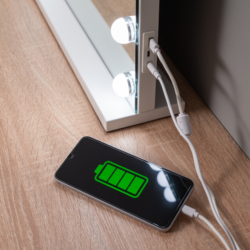 BRILAGI - LED dimmbarer Make-up-Spiegel HOLLYWOOD LED/15W/230V CCT + 2x USB 55x77 cm weiß