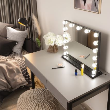 BRILAGI - LED-dimmbarer Make-up-Spiegel HOLLYWOOD LED/15W/230V CCT + USB schwarz