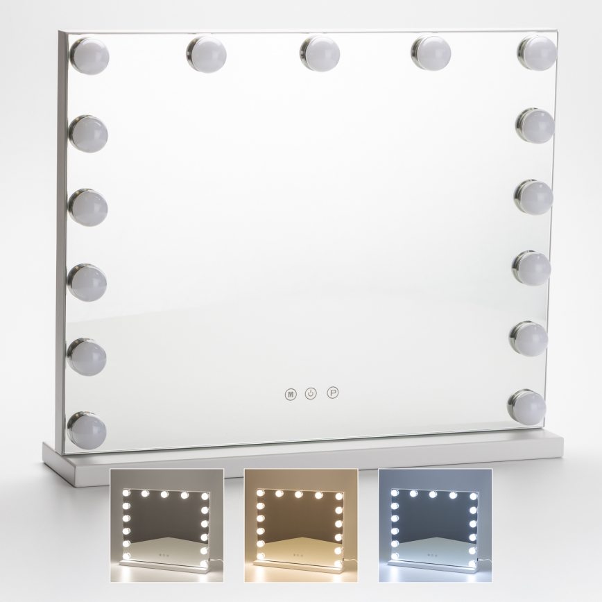 BRILAGI - LED-dimmbarer Make-up-Spiegel HOLLYWOOD LED/15W/230V CCT + USB weiß