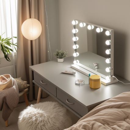 BRILAGI - LED-dimmbarer Make-up-Spiegel HOLLYWOOD LED/15W/230V CCT + USB weiß
