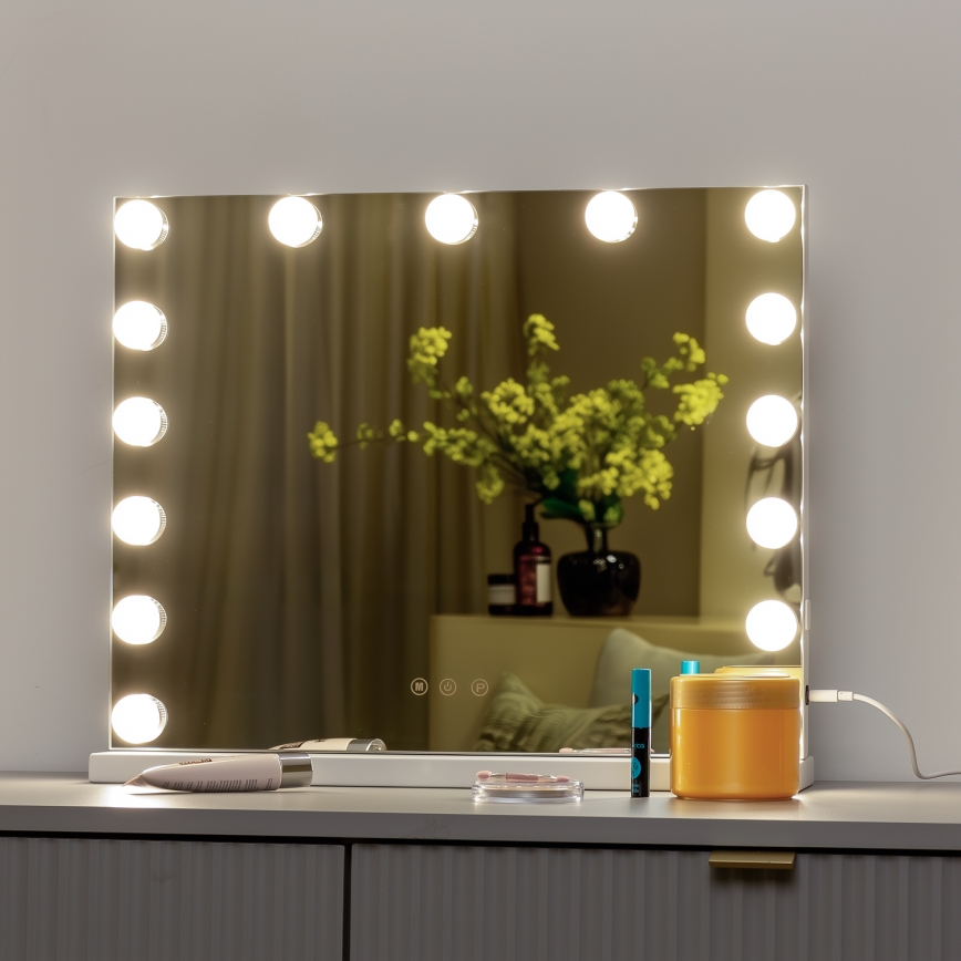 BRILAGI - LED-dimmbarer Make-up-Spiegel HOLLYWOOD LED/15W/230V CCT + USB weiß