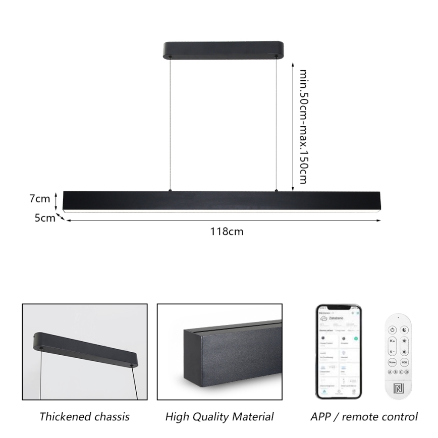 Brilagi - LED dimmbare Hängeleuchte an Kabel SLEEKLINE SMART LED/40W/230V 3000-6000K Wi-Fi Tuya schwarz + Fernbedienung