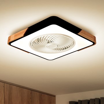 Brilagi - LED dimmbares Deckenleuchte mit Ventilator LED/30W/230V 3000-6500K Schwarz/Eiche + Fernbedienung