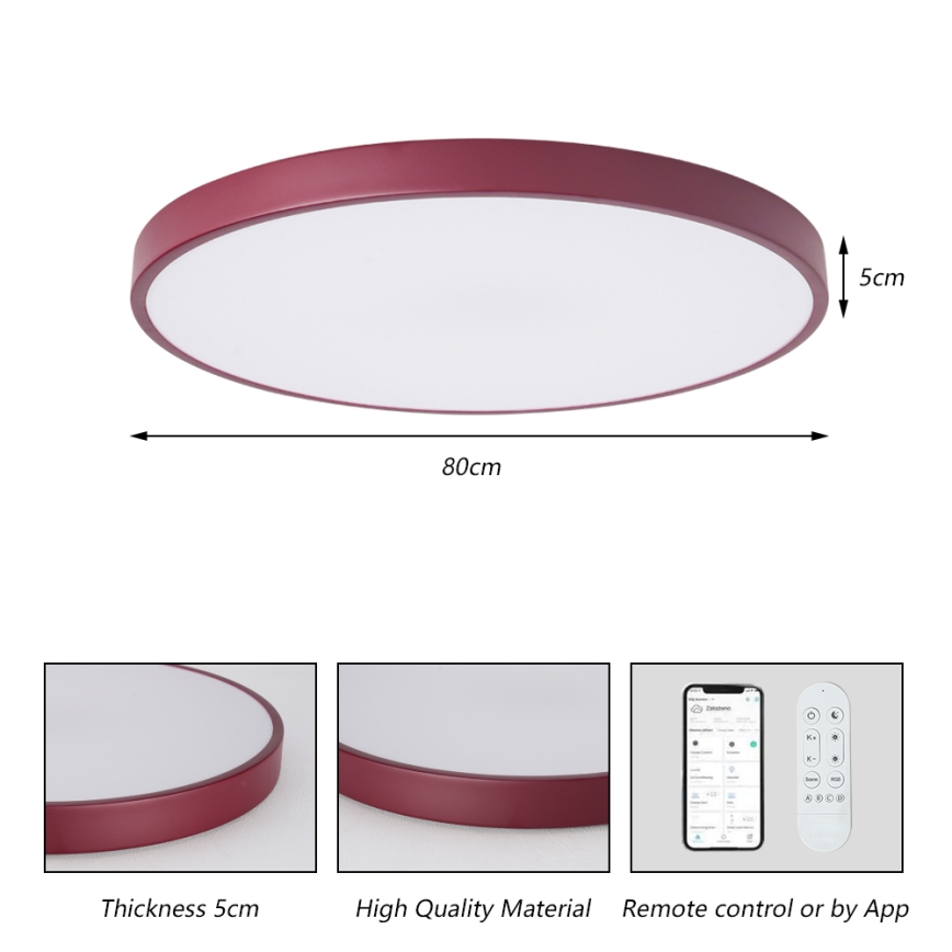 Brilagi - dimmbare LED-Leuchte POOL SMART LED/100W/230V Ø 80 cm 3000–6000K Wi-Fi Tuya + Fernbedienung burgunderrot