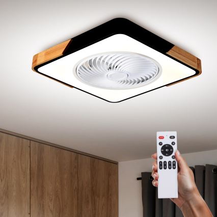 Brilagi - LED dimmbares Deckenleuchte mit Ventilator LED/30W/230V 3000-6500K Schwarz/Eiche + Fernbedienung