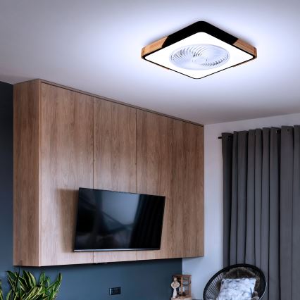 Brilagi - LED dimmbares Deckenleuchte mit Ventilator LED/30W/230V 3000-6500K Schwarz/Eiche + Fernbedienung