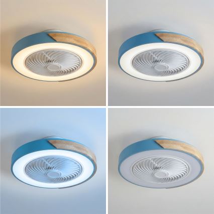 Brilagi - LED-dimmbare Deckenleuchte mit Ventilator LED/38W/230V 3000-6500K Ø 50 cm blau/Eiche + Fernbedienung
