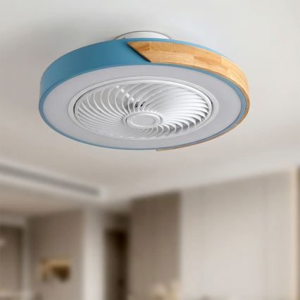 Brilagi - LED-dimmbare Deckenleuchte mit Ventilator LED/38W/230V 3000-6500K Ø 50 cm blau/Eiche + Fernbedienung