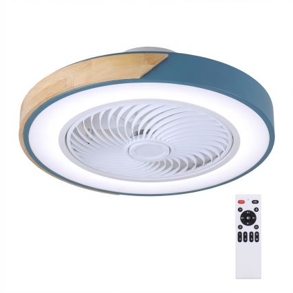 Brilagi - LED-dimmbare Deckenleuchte mit Ventilator LED/38W/230V 3000-6500K Ø 50 cm blau/Eiche + Fernbedienung