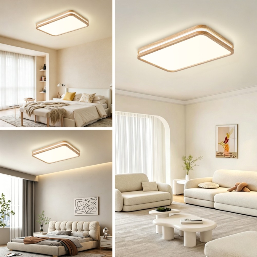 BRILAGI - LED-dimmbare Deckenleuchte MOLINA SQUARE LED/54W/230V 3000-6000K Eiche 60x40 cm + Fernbedienung
