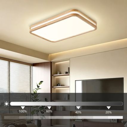 BRILAGI - LED-dimmbare Deckenleuchte MOLINA SQUARE LED/54W/230V 3000-6000K Eiche 60x40 cm + Fernbedienung