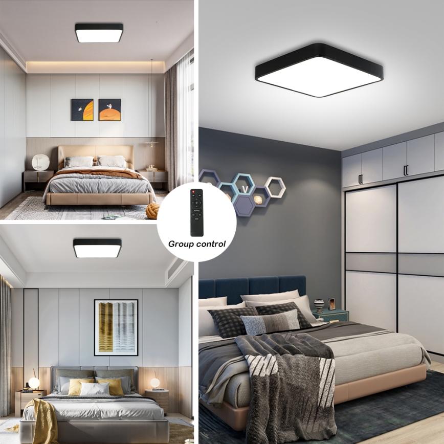 Brilagi - LED dimmbares Deckenleuchte POOL SQUARE LED/36W/230V 3000-6000K 40x40 cm schwarz + Fernbedienung