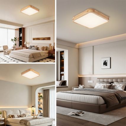 BRILAGI - LED dimmbare Deckenleuchte WOODLINE SQUARE LED/48W/230V 3000-6000K Eiche 40x40 cm + Fernbedienung