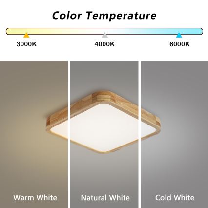 BRILAGI - LED dimmbare Deckenleuchte WOODLINE SQUARE LED/48W/230V 3000-6000K Eiche 40x40 cm + Fernbedienung