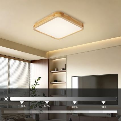 BRILAGI - LED dimmbare Deckenleuchte WOODLINE SQUARE LED/48W/230V 3000-6000K Eiche 40x40 cm + Fernbedienung