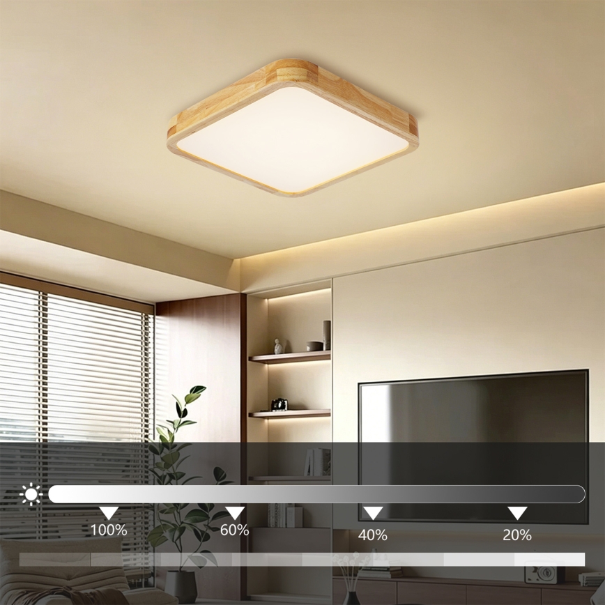BRILAGI - LED dimmbare Deckenleuchte WOODLINE SQUARE LED/48W/230V 3000-6000K Eiche 40x40 cm + Fernbedienung