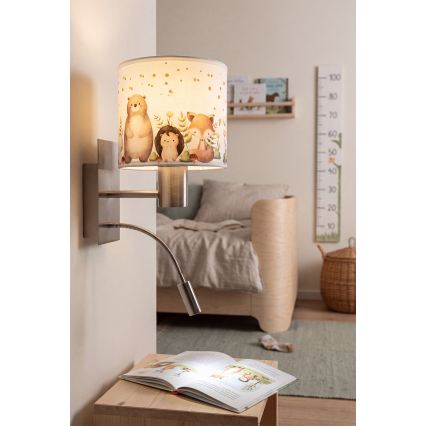 BRILAGI - LED flexible Kinder-Wandleuchte BOBO 1xE27/25W/230V + LED/3W mattchrom/weiß/Tiermotive