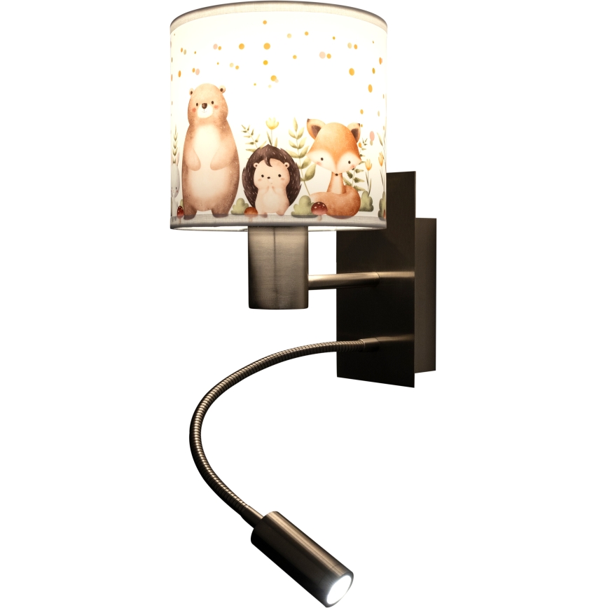 BRILAGI - LED flexible Kinder-Wandleuchte BOBO 1xE27/25W/230V + LED/3W mattchrom/weiß/Tiermotive