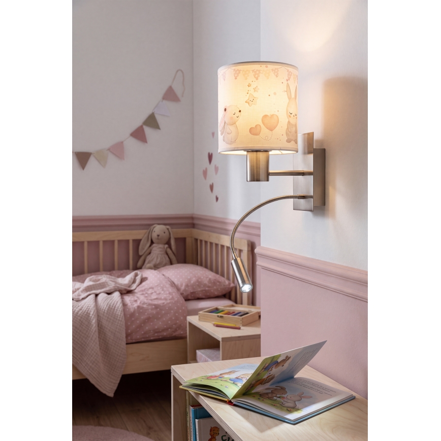 BRILAGI - LED Kinder flexible Wandleuchte BOBO 1xE27/25W/230V + LED/3W mattchrom/cremefarben/Häschen