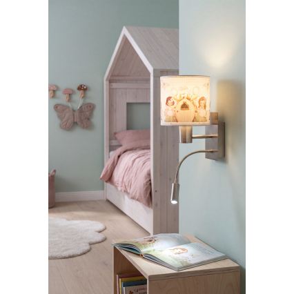 BRILAGI - LED flexible Kinder-Wandleuchte BOBO 1xE27/25W/230V + LED/3W mattchrom/weiß/rosa/Feen-Motiv