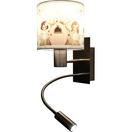 BRILAGI - LED flexible Kinder-Wandleuchte BOBO 1xE27/25W/230V + LED/3W mattchrom/weiß/rosa/Feen-Motiv