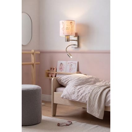 BRILAGI - LED flexible Kinder-Wandleuchte BOBO 1xE27/25W/230V + LED/3W mattchrom/weiß/rosa/Ballerinas
