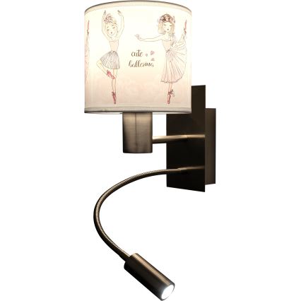 BRILAGI - LED flexible Kinder-Wandleuchte BOBO 1xE27/25W/230V + LED/3W mattchrom/weiß/rosa/Ballerinas