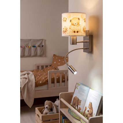 BRILAGI - LED verstellbare Kinder-Wandleuchte BOBO 1xE27/25W/230V + LED/3W mattchrom/weiß/Bärchen