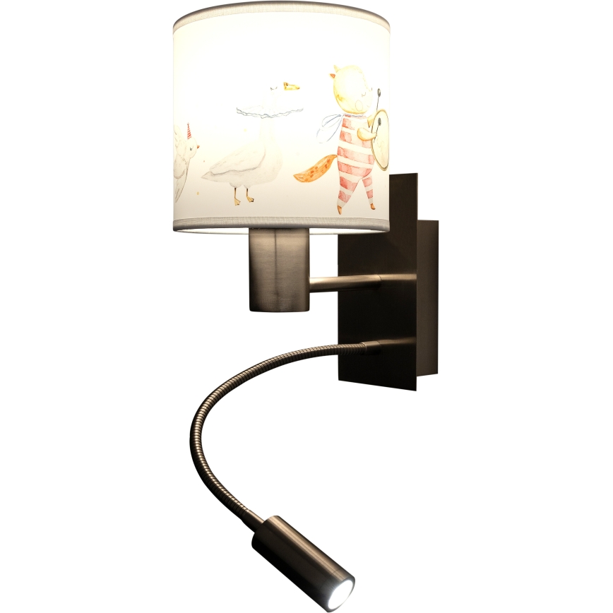 BRILAGI - LED flexible Wandleuchte für Kinder BOBO 1xE27/25W/230V + LED/3W mattchrom/weiß/Tiermotive