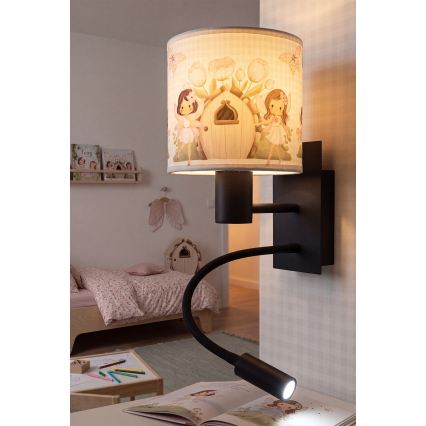 BRILAGI - LED flexible Kinder-Wandleuchte BOBO 1xE27/25W/230V + LED/3W schwarz/weiß/rosa/mit Feenmotiv