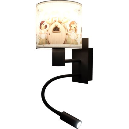 BRILAGI - LED flexible Kinder-Wandleuchte BOBO 1xE27/25W/230V + LED/3W schwarz/weiß/rosa/mit Feenmotiv